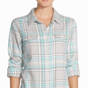 Patagonia Fjord Organic Cotton Flannel Gray Green Plaid Button Up Shirt